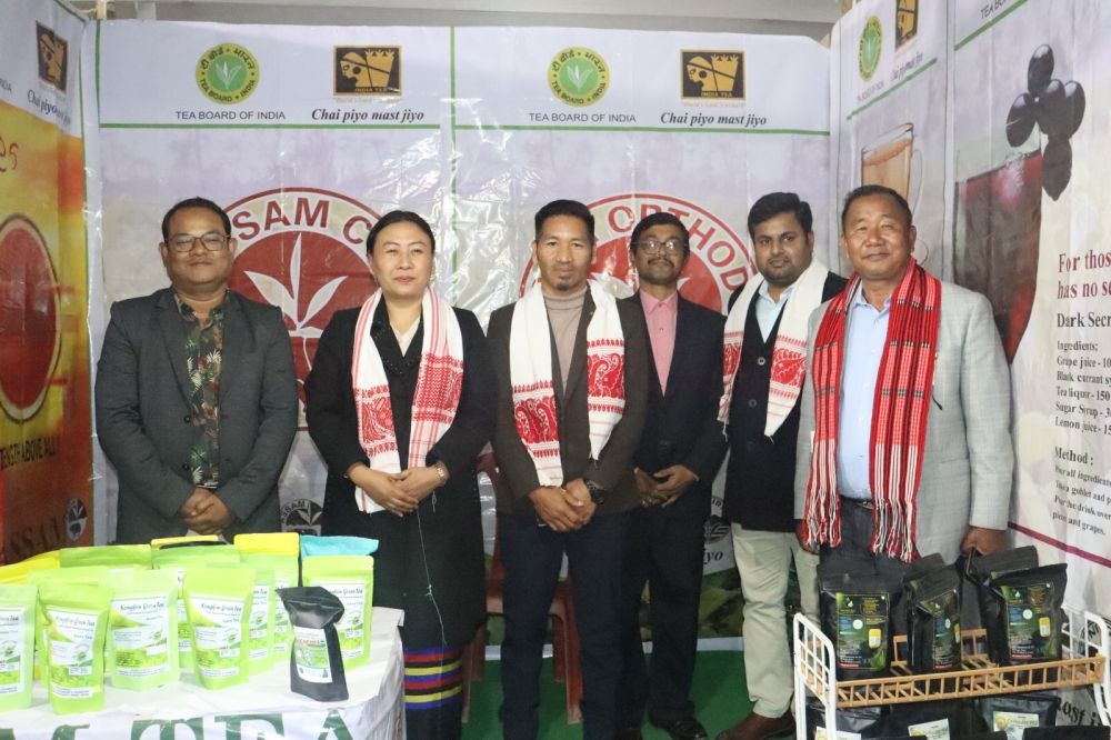 S Phangnon Konyak with others during the inaugural day of 4th Mon International Trade Fair and Expo 2024 at Mon Town Local Ground on January 5.